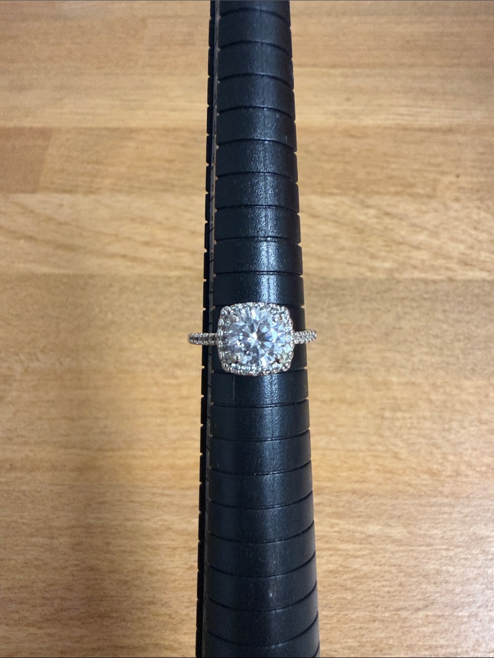 Faux diamond crystal silver tone engagement statement ring size 6
